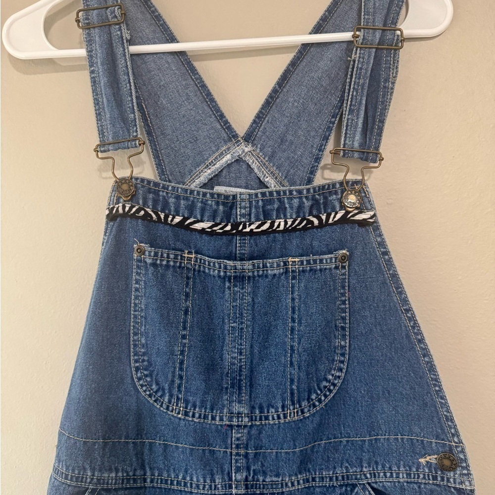 Vintage Y2K Wide Leg Denim Overalls Zebra Trim Boho 90s Vibe - Picture 5 of 7